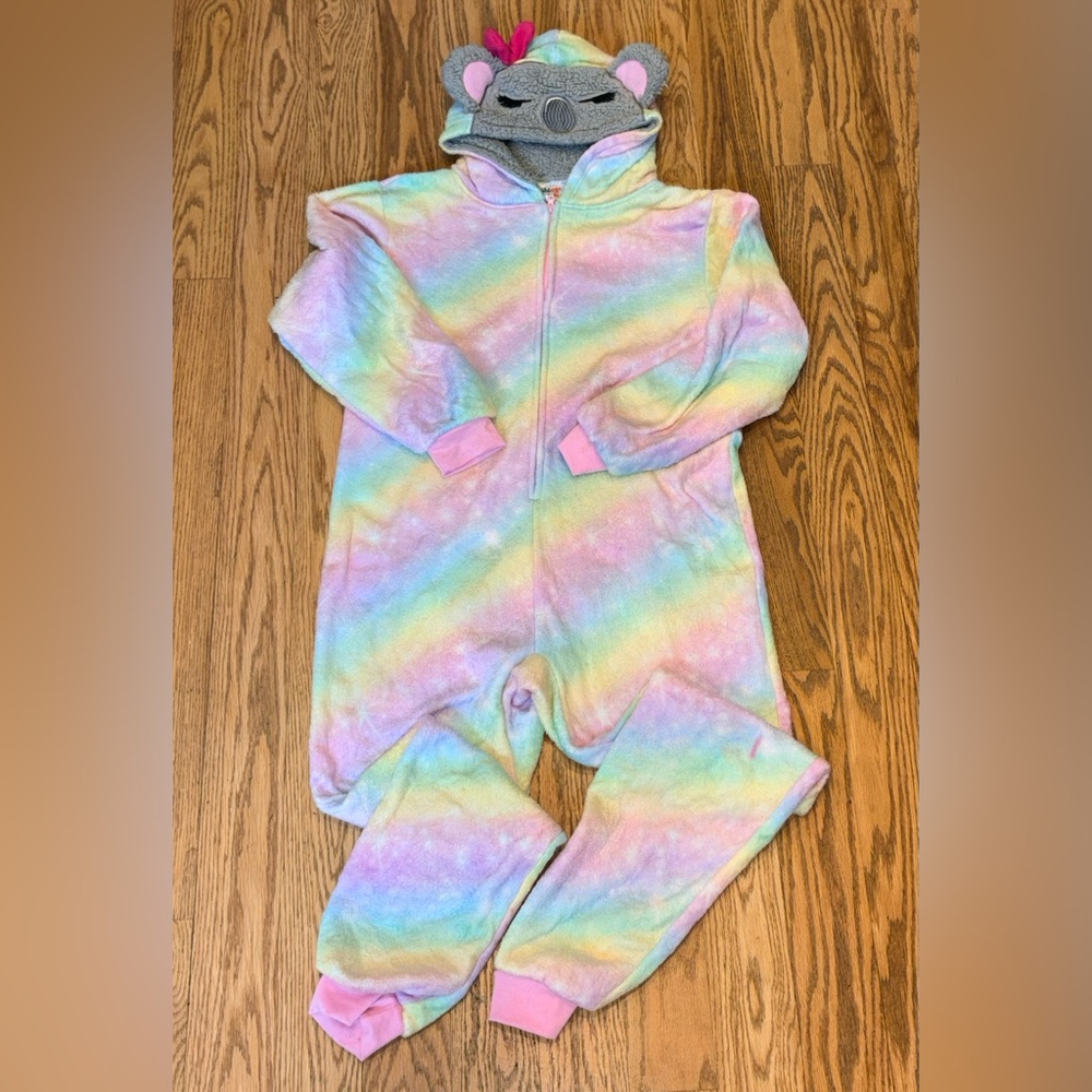 Sleep On It Girls Rainbow Koala Hooded Onesie Pajamas - Size L (14/16)